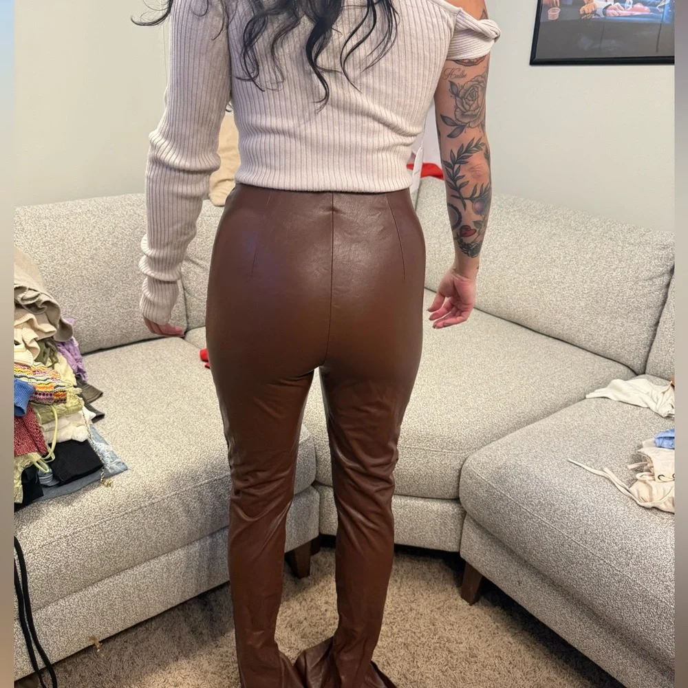 Amanda Uprichard Brown Leather Skinny Pants - Picture 2 of 3